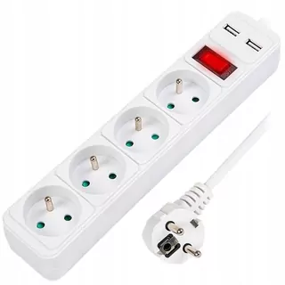 Predlžovací kábel hrúbky 1,5 m napájací kábel s vypínačom 4 zásuvky 2xUSB 2.1 A